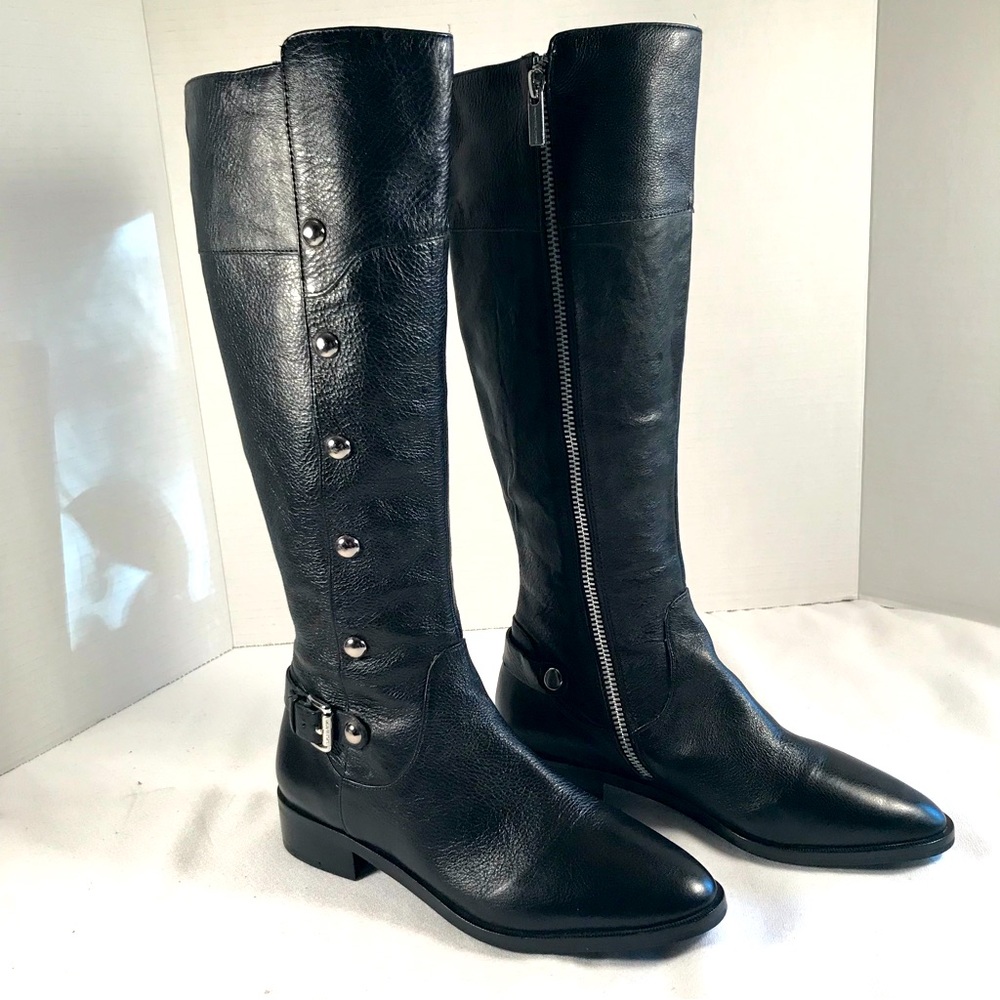 New Michael Kors MK Carney Black Leather Womens Riding Boots